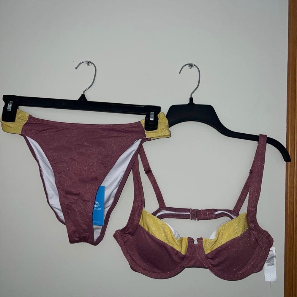 Shimmery Mauve & Gold Bikini Set
